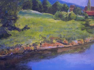 Gertrude Hutjens Koene - Heuvellandschap met beek. kopen? Bied vanaf 49!