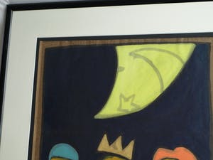 Bart Drost - Ingelijst, acryl op bitumenpapier (pakpapier) , Kijken naar de Maan - 1991 kopen? Bied vanaf 50!
