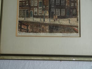 Marius Johannes Janssen - Ingelijste en ingekleurde ets , Zakkendragershuisje Schiedam – ca. 1950 kopen? Bied vanaf 35!