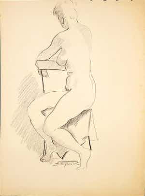 Jan Sluijters (jr.) - Tekening, Zittend naakt verkocht voor € 40!