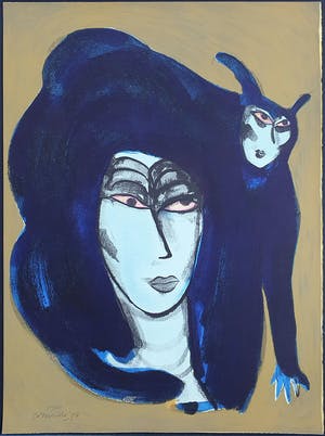 Corneille - "Femme au chat bleu" - Groot - Imposant ingelijst (Nieuw) kopen? Bied vanaf 670!