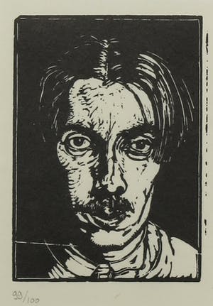 Dick Ket - Linoleumsnede, Zelfportret (met wit hemd) - Ingelijst kopen? Bied vanaf 35!