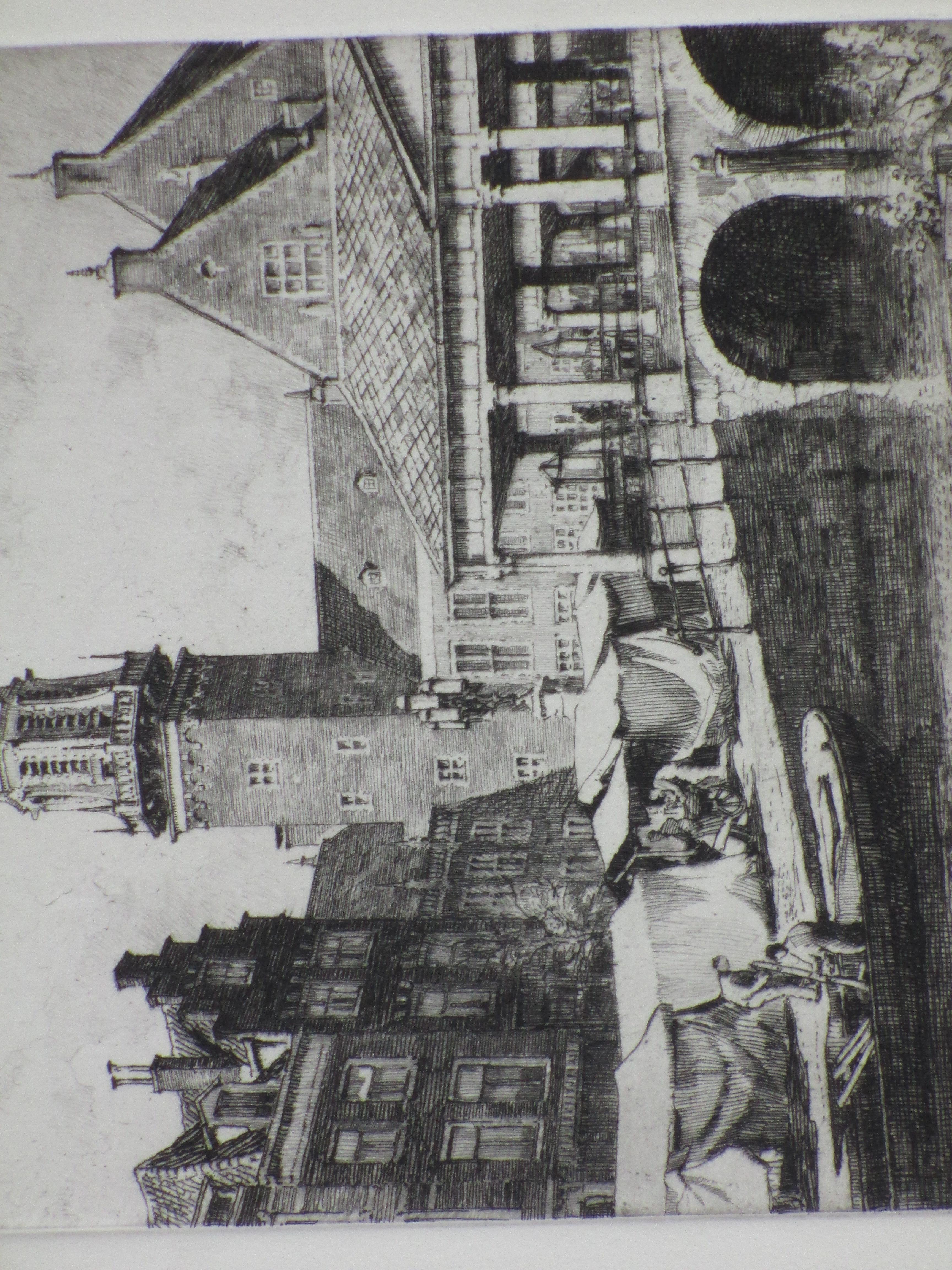 Hendrikus Roodenburg - Korenbeurs en Stadhuis Leiden - Ets kopen? Bied vanaf 40!