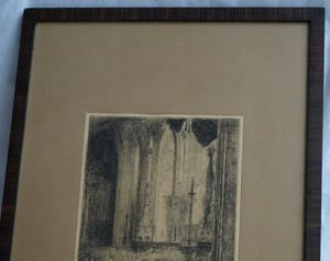 Walter Vaes - Ets , “Kerkinterieur”, Veere, Zeeland? – gesigneerd & ingelijst – ca 1915 kopen? Bied vanaf 10!