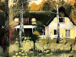 Niet of onleesbaar gesigneerd - Huis in het bos - Olieverf op doek, Ingelijst kopen? Bied vanaf 1!