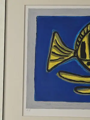 AcheterCorneille - Poisson Surrealiste sur Bleu - E.A - 1999 - Handgesigneerd? Enchérissez de 530!