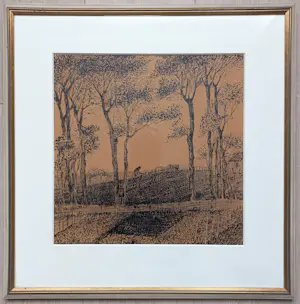 Lodewijk Schelfhout - Landschap met boer in Fontenay, inkttekening (netjes ingelijst) kopen? Bied vanaf 250!