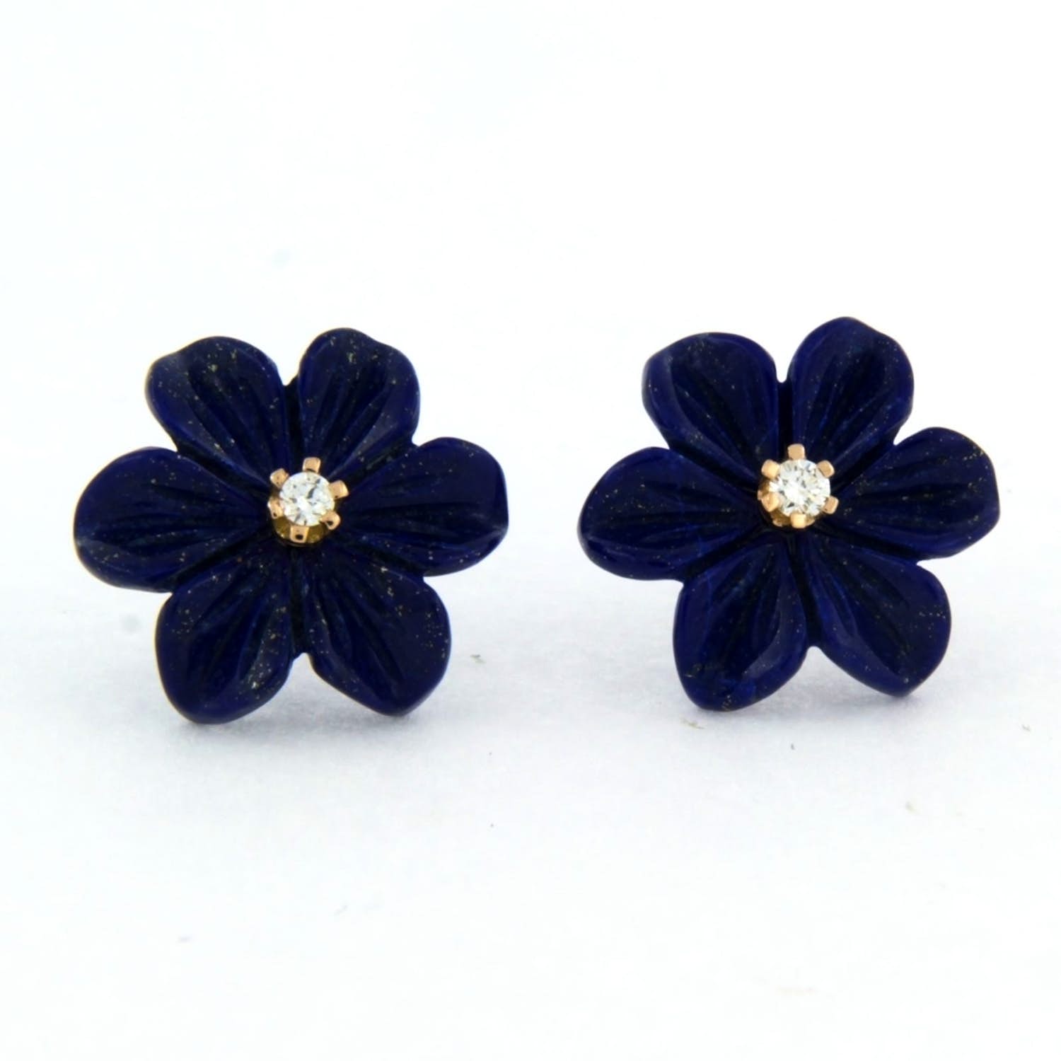 18k rose gouden oorknoppen met lapis lazuli en briljant geslepen diamant 0.08 ct kopen? Bied vanaf 185!