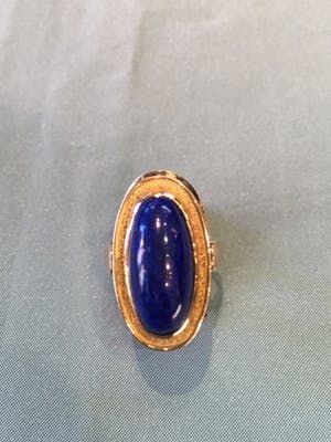 14K Goud - geelgouden ring met een ovaal geslepen Lapis Lazuli steen, jaren 50-60 kopen? Bied vanaf 285!