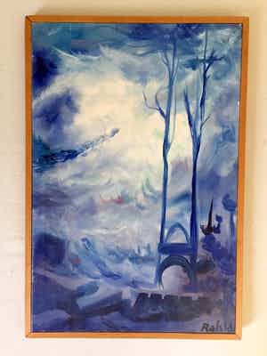 David Rakia - "Compositie in Blauw" - Olieverf op Doek verkocht voor € 60!