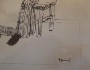 Niet of onleesbaar gesigneerd - Pentekening van een Boerin zittend op een kruk kopen? Bied vanaf 1!