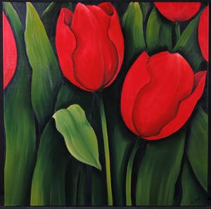 Gabriela Stroe - Olieverf op doek, Rode tulpen (Groot) kopen? Bied vanaf 60!