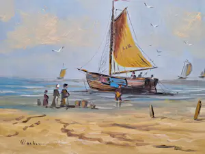Henk Poeder - Strandgezicht met Botter kopen? Bied vanaf 75!