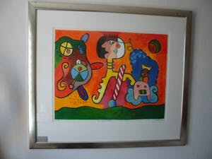 Wendie Brauckmann - Kleurenzeefdruk, "DE WIJDE WERELD IN". ----INGELIJST. kopen? Bied vanaf 35!