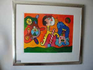 Wendie Brauckmann - Kleurenzeefdruk, "DE WIJDE WERELD IN". ----INGELIJST. verkocht voor € 35!