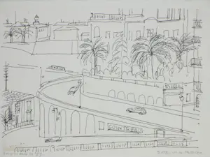 Jos van den Berg - Stads- en havengezicht Monaco - Tekeningen kopen? Bied vanaf 48!