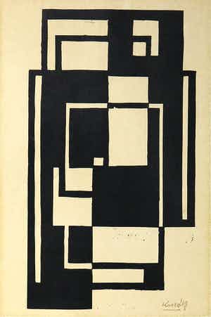 Lajos Kassak - Linosnede, Abstracte Compositie verkocht voor € 100!