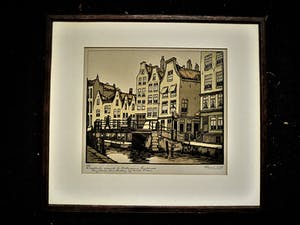 Henri Wils - handgekleurde houtgravure - Rotterdam Delftsche vaart - gesigneerd kopen? Bied vanaf 37!
