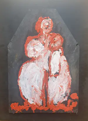 Anton Heyboer - Moeder met kind - Olieverf op leisteen - jaren 90 kopen? Bied vanaf 350!