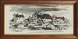 AcheterJan Rijlaarsdam - Inkttekening en aquarel, Stadsgezicht - Ingelijst? Enchérissez de 1!