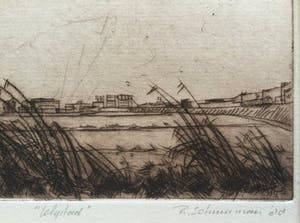 Ronald J. Schuurman - 'Lelystad' & 'Bruggetje' | set van 2 etsen (1x droge naald) - in sepia tint kopen? Bied vanaf 65!