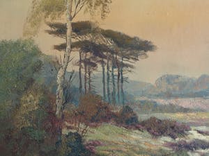 Lambertus de Jong - Olieverfverf op doek , Landschap met heide – 1956 – spieraam 60 x 80 cm. kopen? Bied vanaf 1!