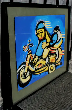 Herman Brood - Ingelijste zeefdruk: Motorrijder kopen? Bied vanaf 495!