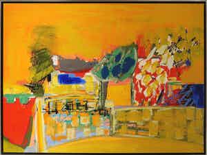 Arty Grimm - Olieverf op doek, Abstracte compositie - Ingelijst (Zeer groot) verkocht voor € 650!