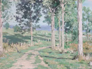 Anneke Boot - Zonnig heidelandschap met bomen kopen? Bied vanaf 180!