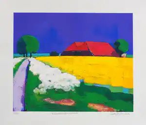 Jentsje Popma - Koolzaadveld met fluitenkruid. verkocht voor € 125!