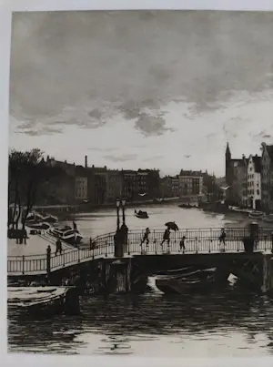 Willem Witsen - Gezicht op de Binnen-Amstel en de Halvemaansteegbrug kopen? Bied vanaf 900!