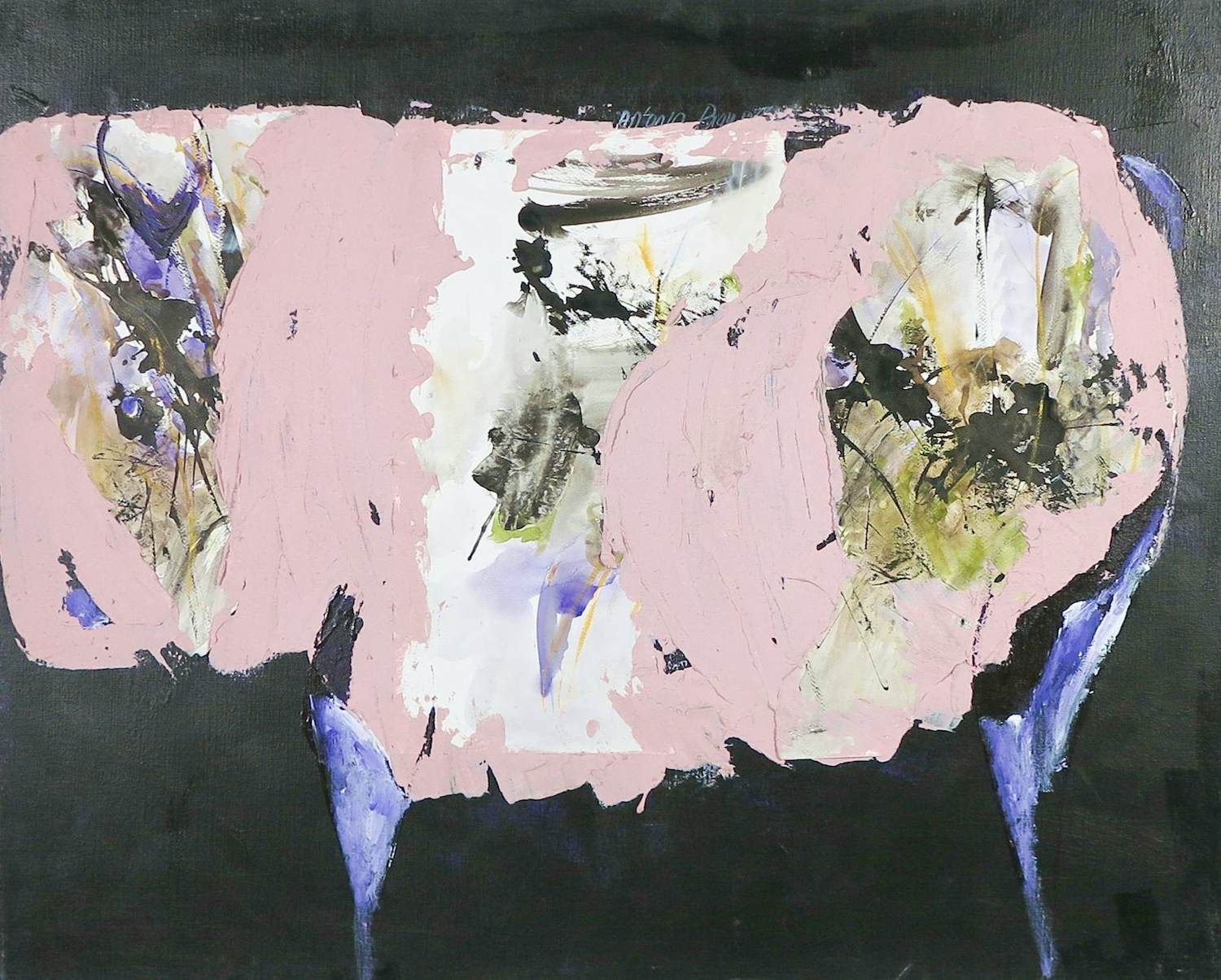 Antonio Poioumen - Gemengde techniek op doek, Abstracte compositie met lichtroze kopen? Bied vanaf 150!