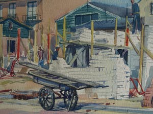 Klaas Pijlman - Ingelijste aquarel , “Huizen in aanbouw in Egmond aan Zee” – 1955 kopen? Bied vanaf 50!
