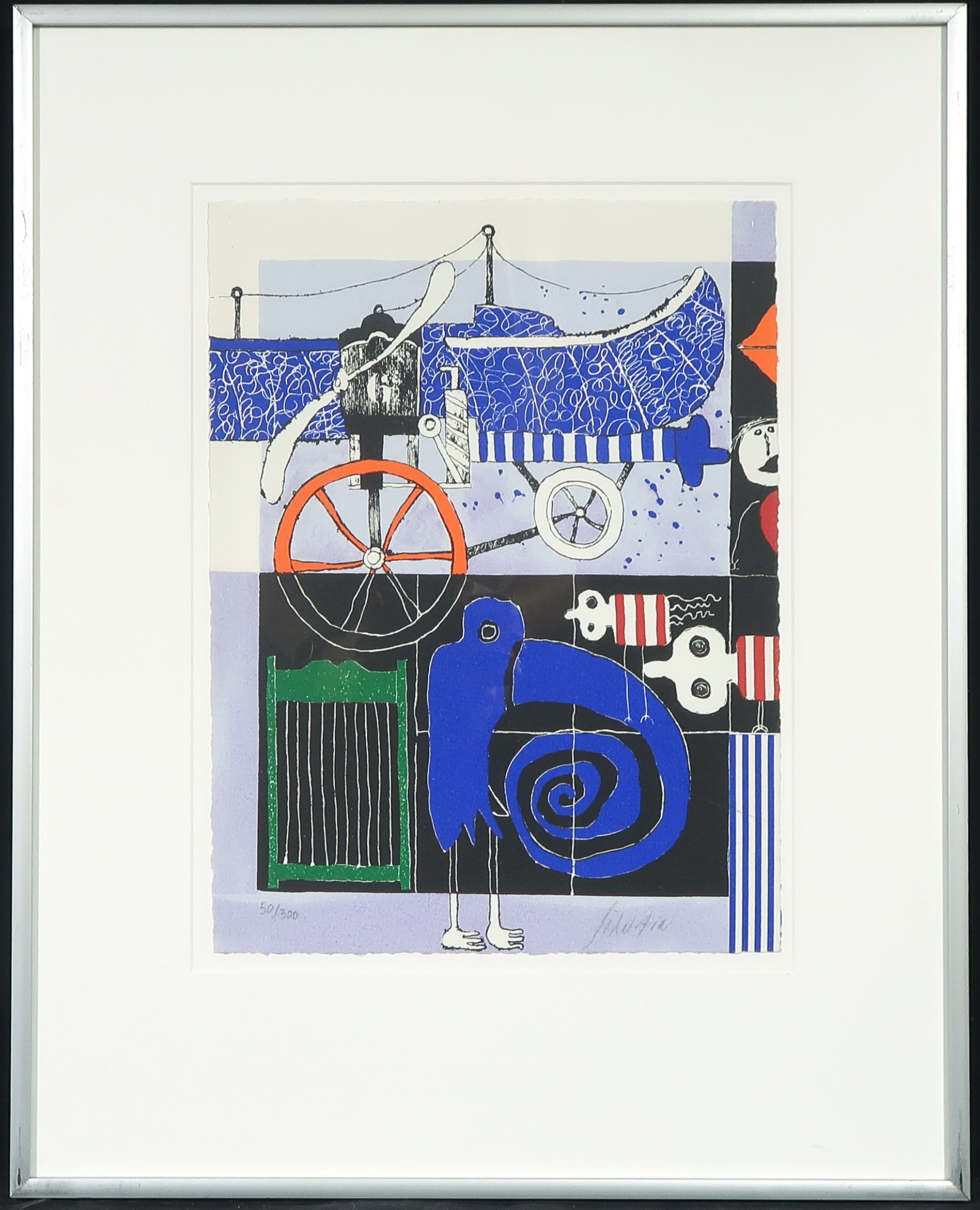 Christian Silvain - Zeefdruk, Blue bird - Ingelijst kopen? Bied vanaf 40!