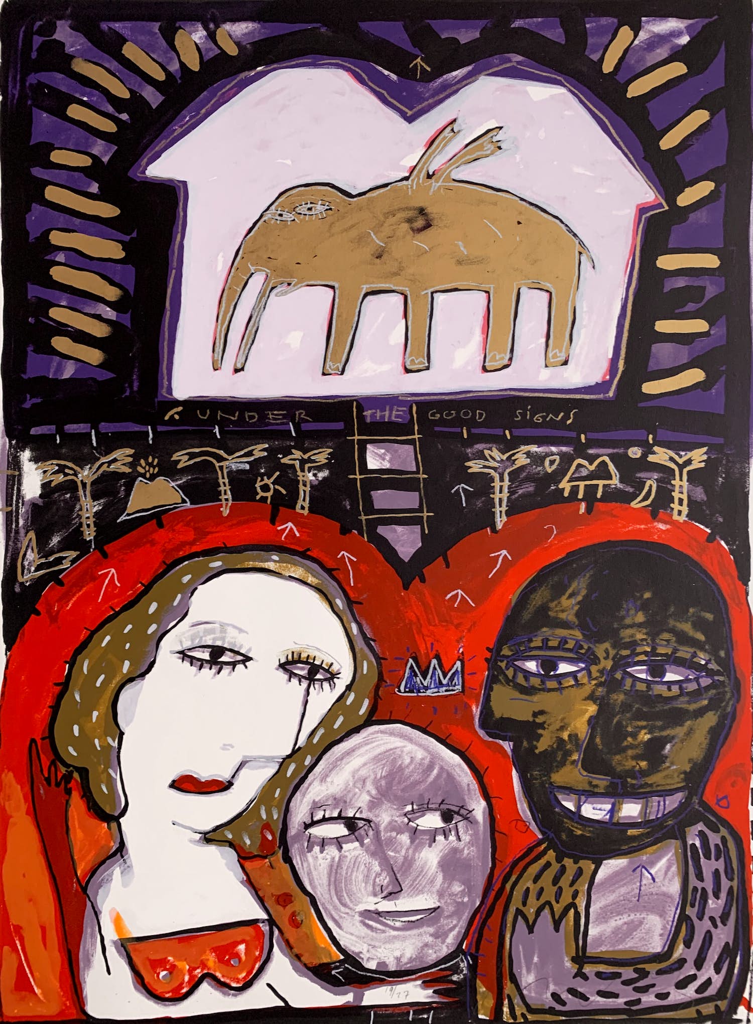 Dodog Soeseno - Kleurenzeefdruk | 'Under the good signs' verkocht voor € 60!