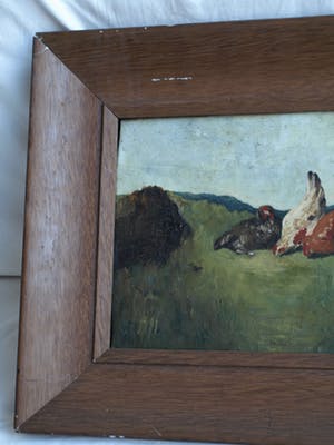 Niet of onleesbaar gesigneerd - Olieverf op doek , “Haan en kippen” – gesigneerd & ingelijst - 1902 kopen? Bied vanaf 10!