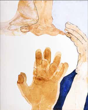 C.J.M. van Herwaarden - Aquarel, Zonder titel (Handen) verkocht voor € 50!