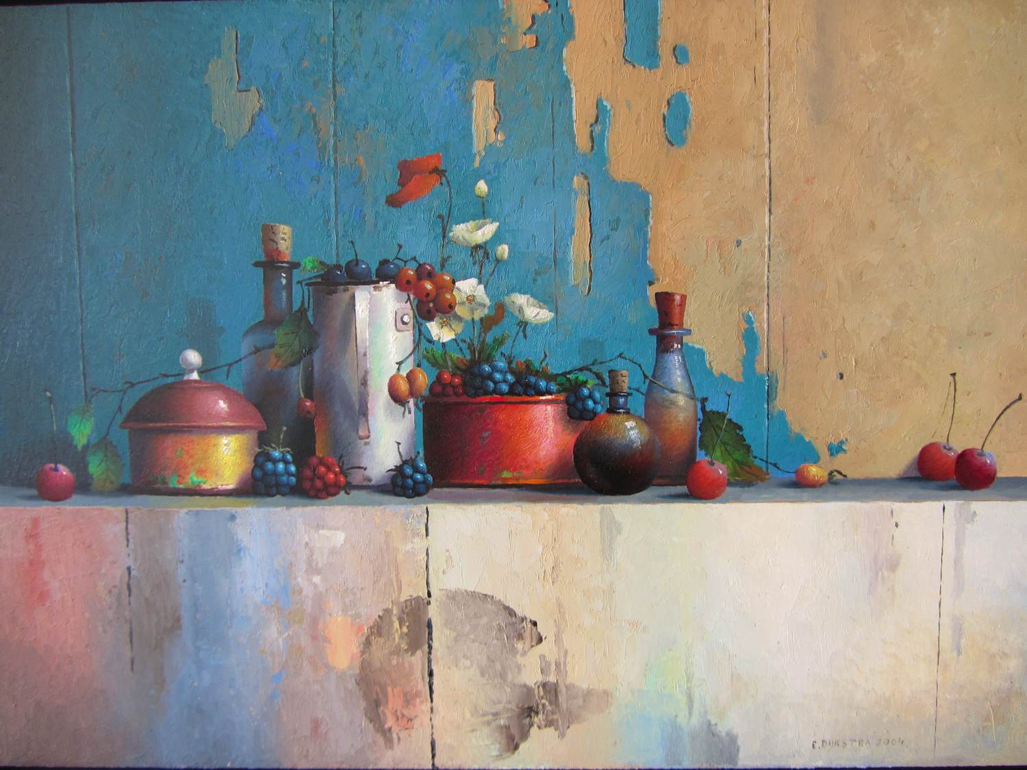 Evert Dijkstra - Stilleven, olieverf op paneel, mooi ingelijst verkocht voor € 700!