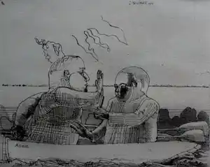 Co Westerik - Ets: 2 mannen in een boot - 1965 verkocht voor € 200!