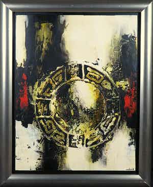 Hans Vanhorck - Acryl op paneel, Pythia - Ingelijst verkocht voor € 1!