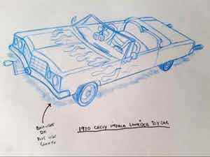 Matt Groening - originele productie tekening, The Simpsons, Chevy Impala Lowrider verkocht voor € 50!