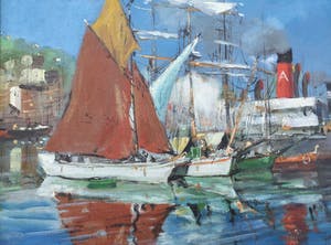 Frederik Amalius van Oostveen - Haven (Denemarken?) | Fraai olieverfschilderij kopen? Bied vanaf 100!