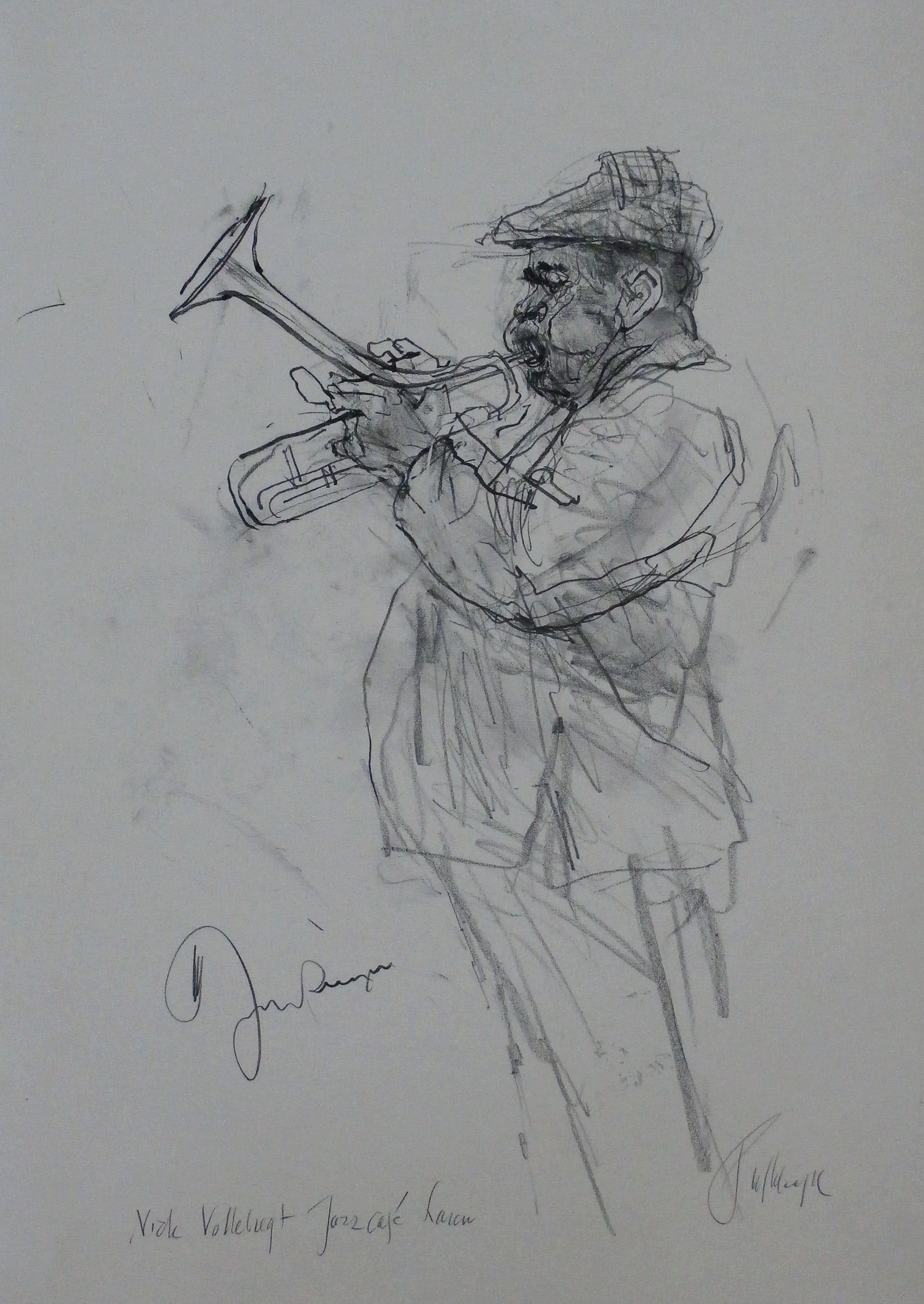 Piet Klaasse - tekening en litho : Nick Vollebregt Jazzcafé Laren - 1982 verkocht voor € 75!