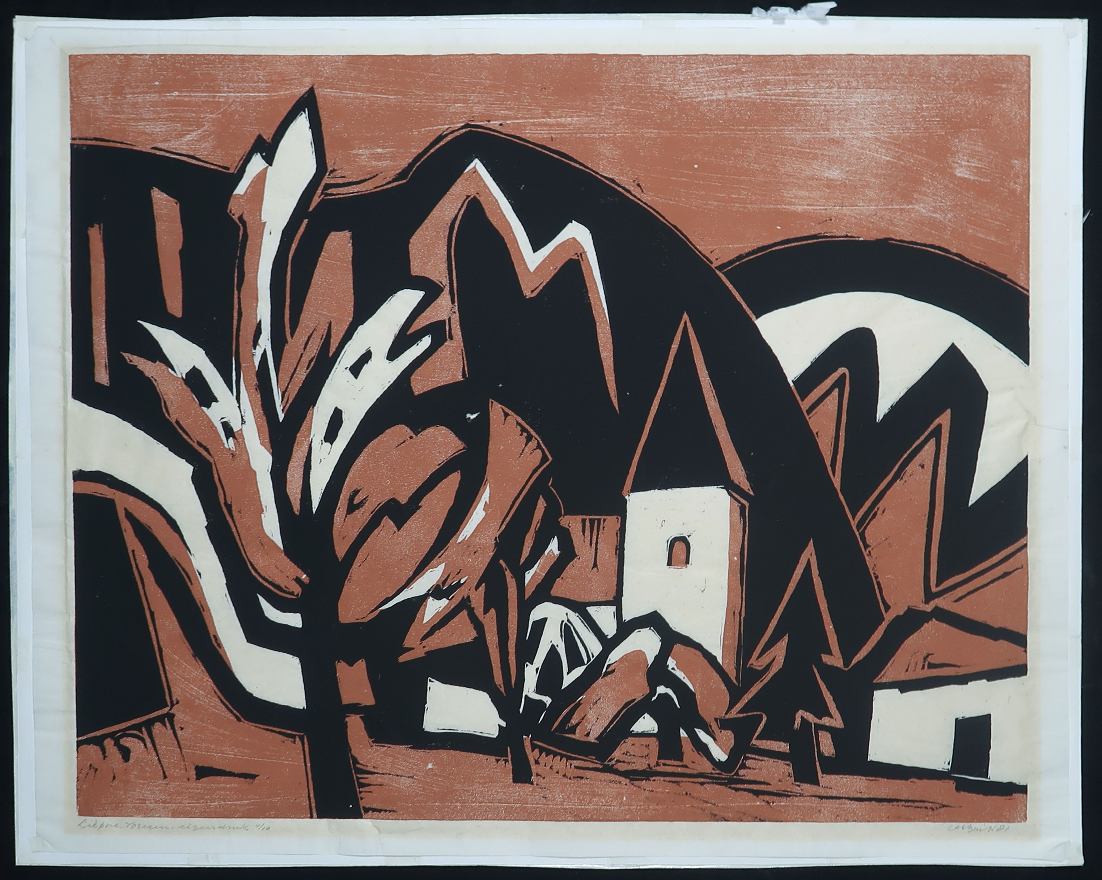 Niet of onleesbaar gesigneerd - Linosnede, Dorpsgezicht kopen? Bied vanaf 1!