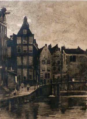 Willem Witsen - ets: Valkenburg (Amsterdam) - 1915- 1919 verkocht voor € 289!