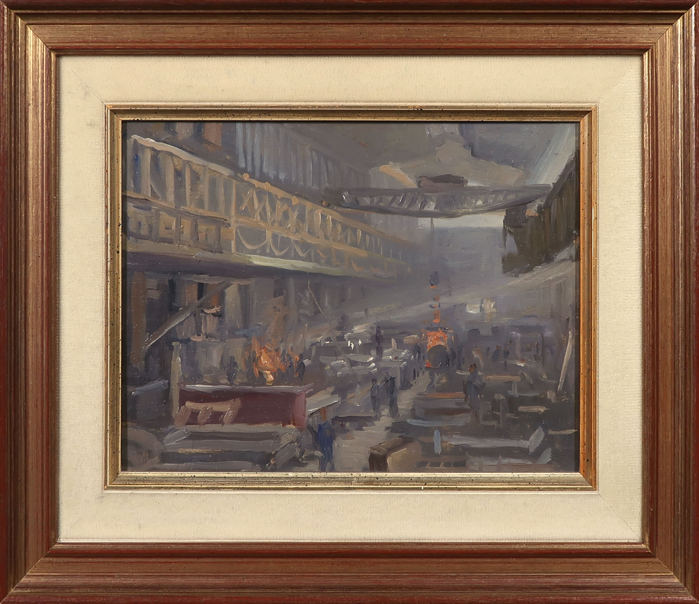 Jan Eversen - Olieverf op paneel, Studie Gieterij Stork Hengelo - Ingelijst verkocht voor € 200!