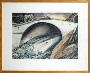 Paul Klemann - Potlood, De drinkplaats bij de brug - Ingelijst verkocht voor € 250!