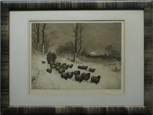 Sal Meijer - Ingelijste ets , Winterse wandeling met schapen in Laren (NH) kaufen? Bieten Sie von 60!