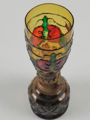 Curiosa - Vintage amber gebrandschilderd glas olielamp kopen? Bied vanaf 1!