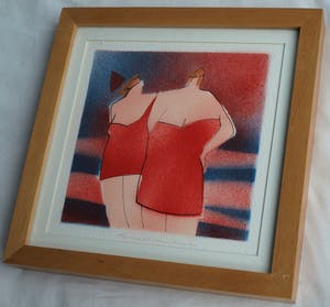 Cora Vries - Ingelijste zeefdruk , The Night , Vrouwen in badpak – Loodskado 1995 kopen? Bied vanaf 45!